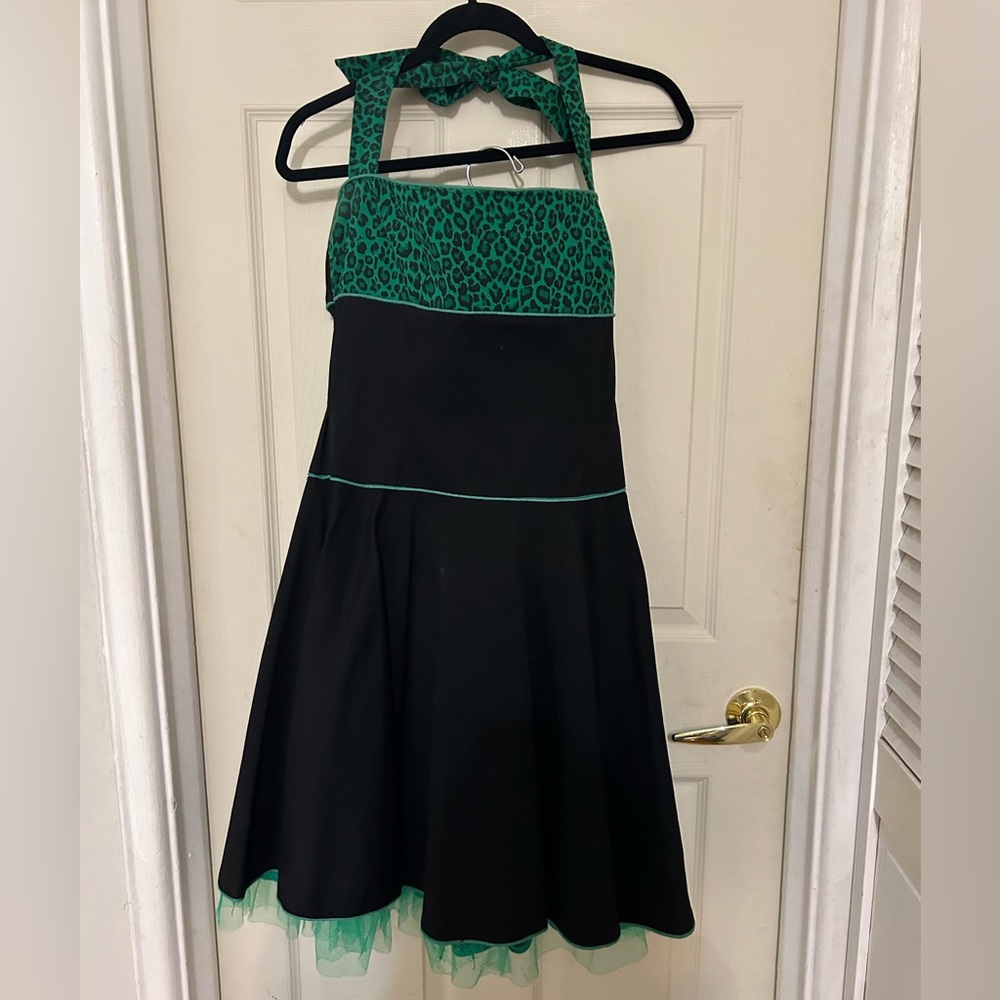 Collectif Green Leopard Dress